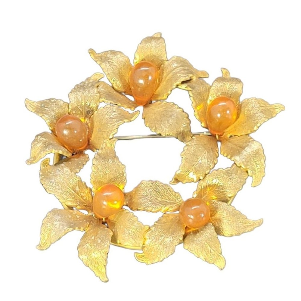 Large Vintage Czech Floral Wreath Glass stones Brooch Pin